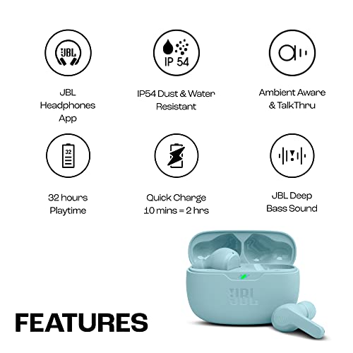 JBL Wave Beam 2 Adaptive Noise Cancelling with Smart Ambient True Wireless Earbuds, Deep Bass, Comfort Fit, 40H Battery, Hands-Free + VoiceAware, Water and Dust Resistant - Black, JBLWBEAM2BLK | Bluetooth 5.3, Up to 40 Hours of Autonomy