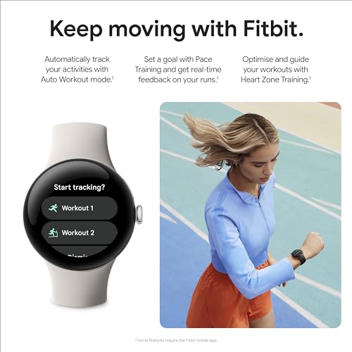 Google Pixel Watch 2 | 32GB+ 2GB RAM | Heart Rate Tracking, Stress Management,(4G LTE + Bluetooth/Wi-Fi, Silver Aluminium Case/Porcelain Active Band) (Renewed)