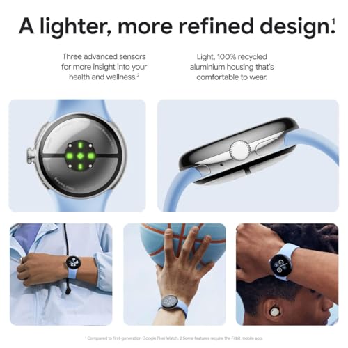 Google Pixel Watch 2 | 32GB+ 2GB RAM | Heart Rate Tracking, Stress Management,(4G LTE + Bluetooth/Wi-Fi, Silver Aluminium Case/Porcelain Active Band) (Renewed)