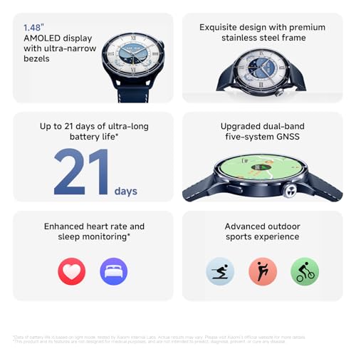 XIAOMI Watch S5 46mm, Smartwatch for Men and Women, 1.48" AMOLED, Fitness Tracker with Heart Rate/Sleep Monitoring, 21 days battery life, 150+ sports modes, dual-band GPS, Android&iOS, Silver