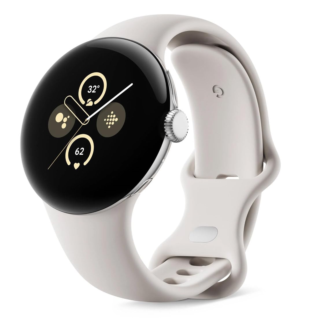 Google Pixel Watch 2 | 32GB+ 2GB RAM | Heart Rate Tracking, Stress Management,(4G LTE + Bluetooth/Wi-Fi, Silver Aluminium Case/Porcelain Active Band) (Renewed)